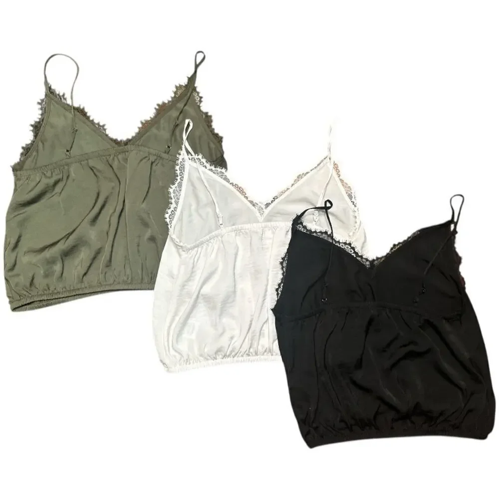 Express Black White Olive Camisole Lace Trim Cami Sleeveless Tank Top S Set of 3 - Picture 2 of 8